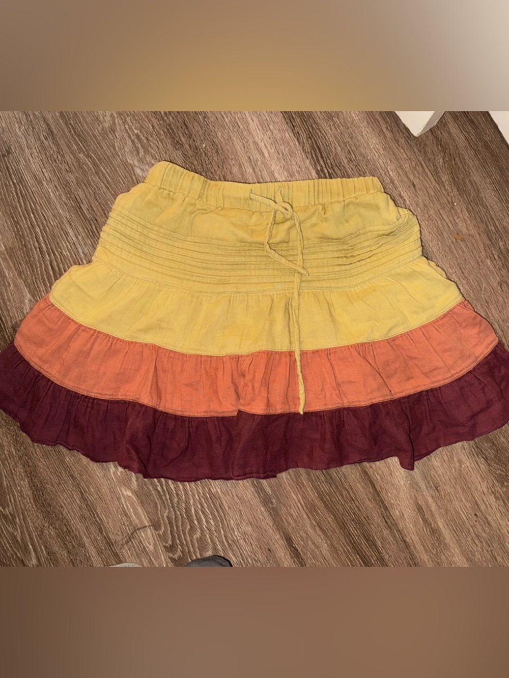 Tiered Yellow, Orange & Burgundy Women's Colorblock Skirt